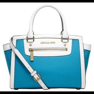 Michael Kors Blue and White Handbag